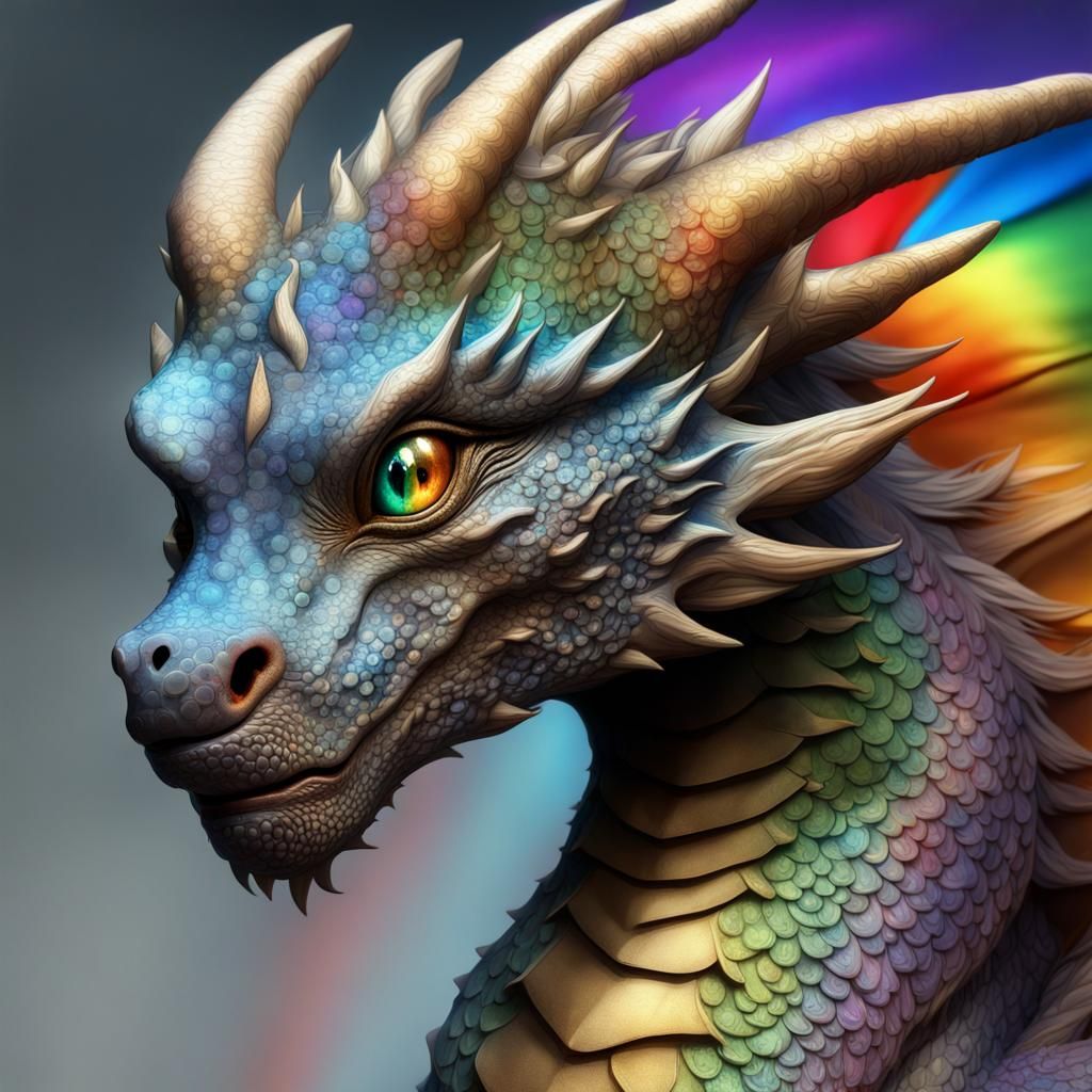 Rainbow-Eyed Dragon Portrait in Anime Style