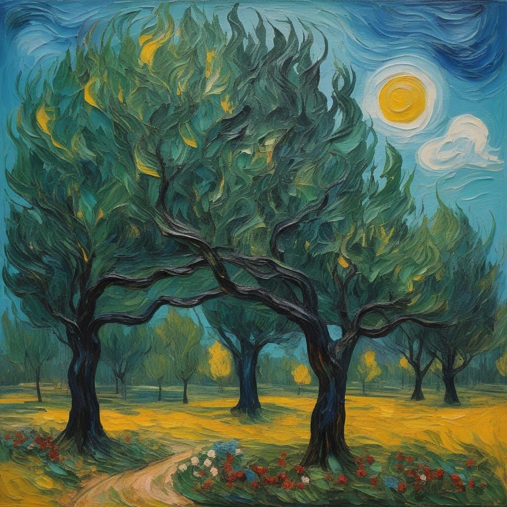 Whimsical Neo-Impressionist Garden Scene