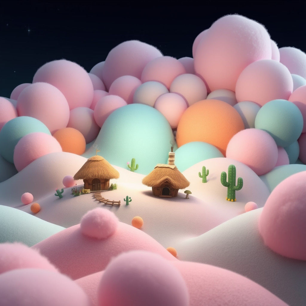 Dreamy Pastel Landscape with Cottage, Digital Art