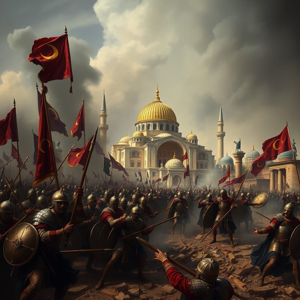 Byzantine Empire's Last Stand Under Crescent Moon
