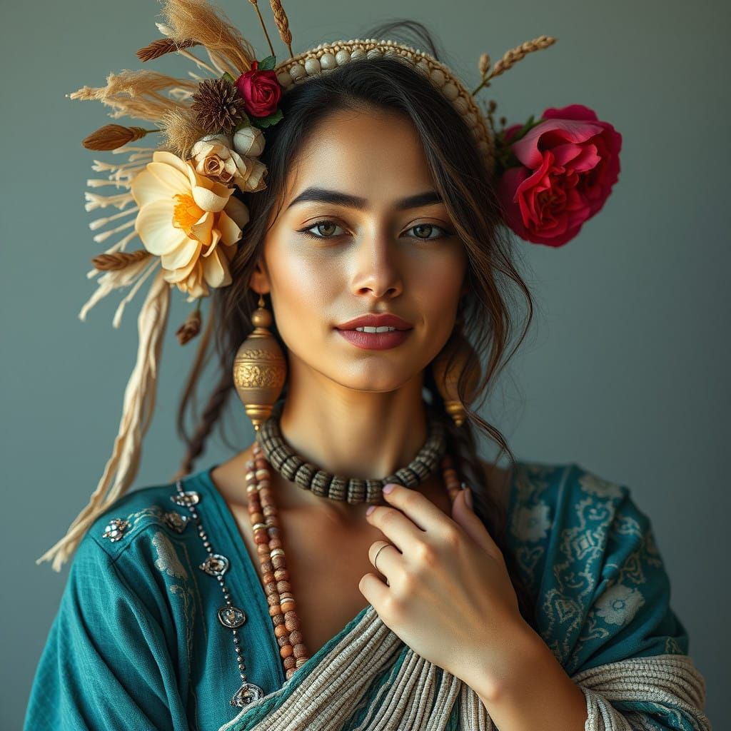 Enchanting Goddess of Elemental Harmony in Whimsical Art Sty...