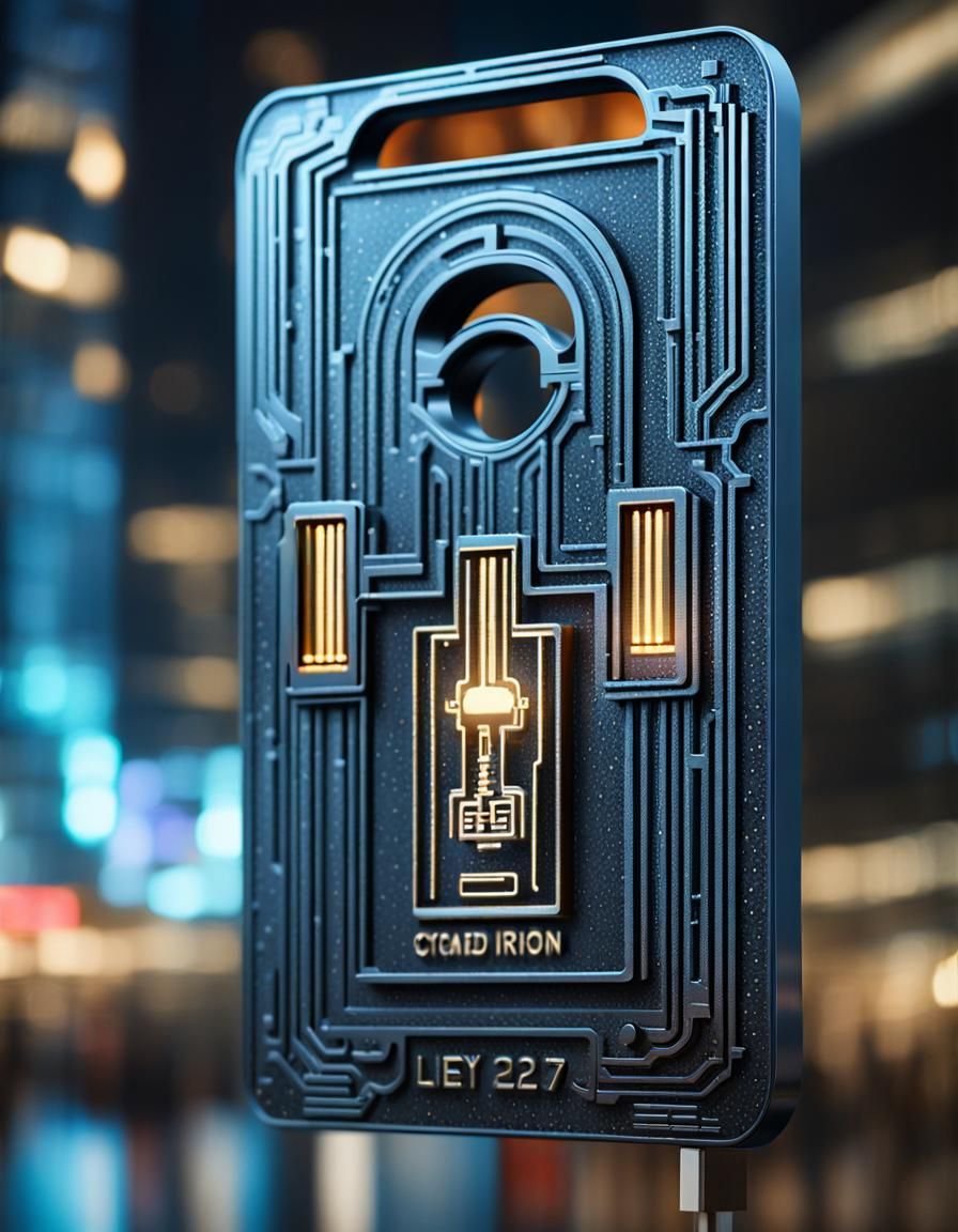 Futuristic Keycard in a Cyberpunk Cityscape