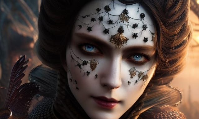 Fierce Blind Witch Goddess in Elaborate Dress