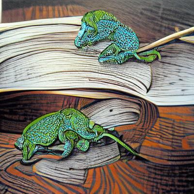Hyperrealistic Chameleon Woodcut Illustration