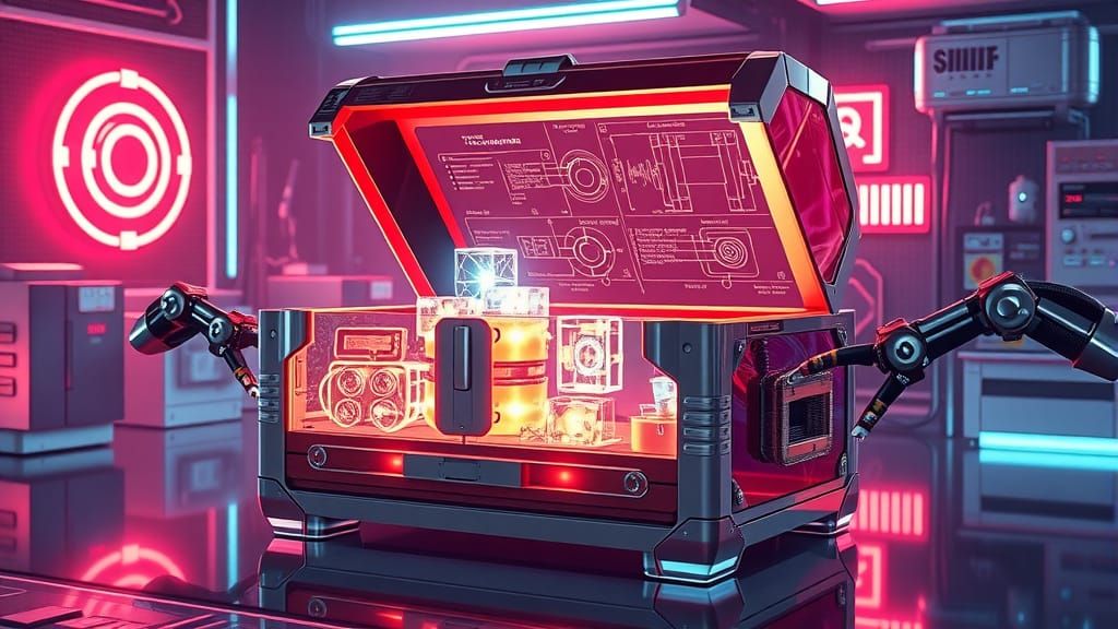 Neon Laboratory Quantum Chest in Futuristic Style