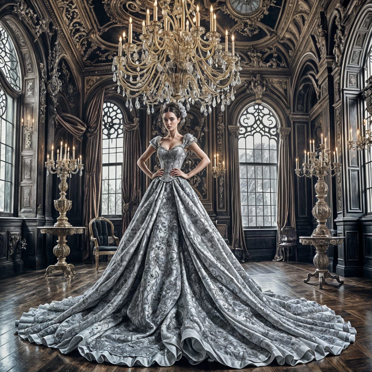Hyperrealistic Model in Gothic Victorian Couture