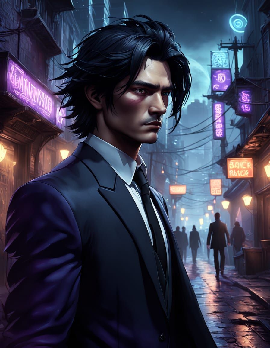 Charming Man in Dark Alleyway, Fantasy Concept Art