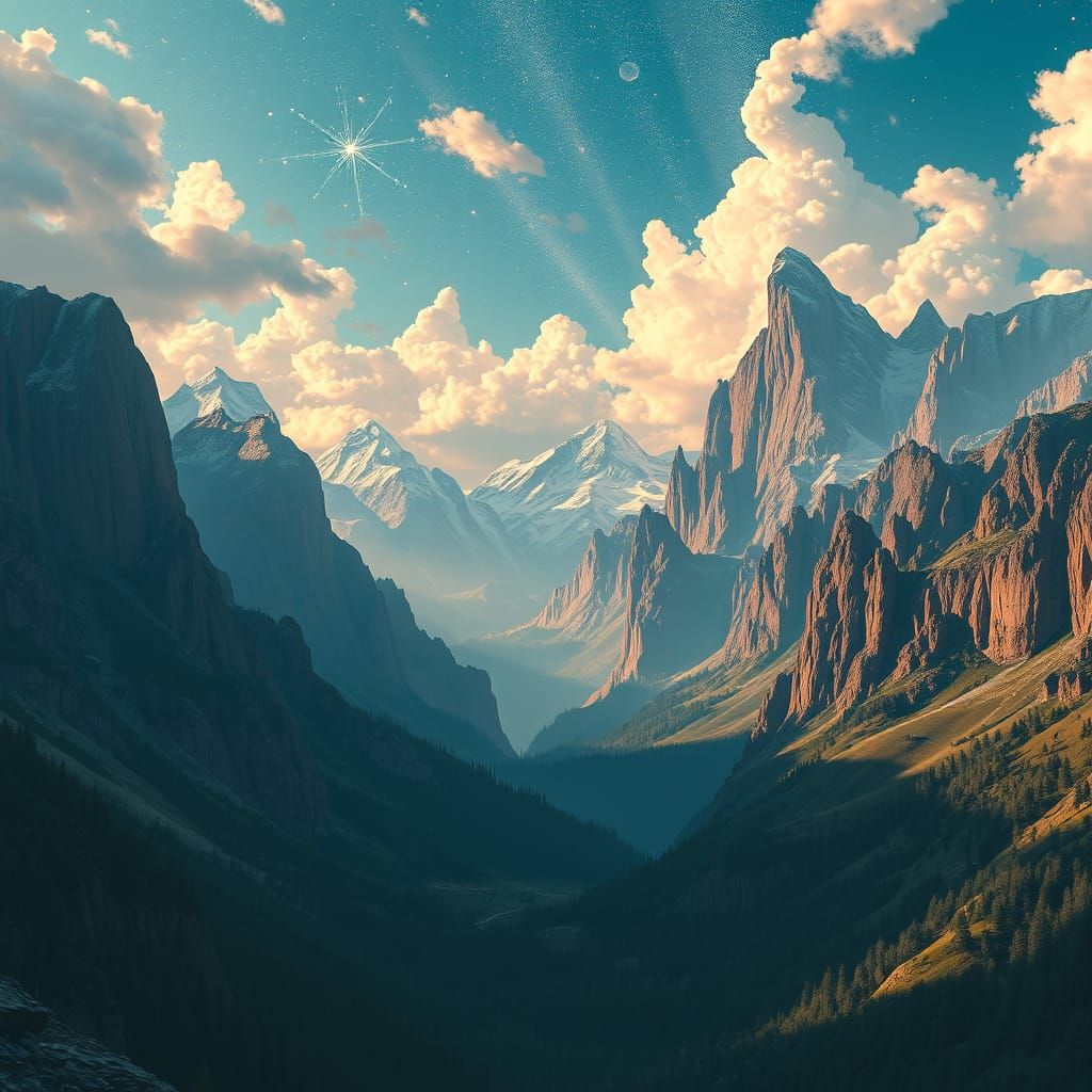 Monumental Mountains Landscape in Dreamlike Style