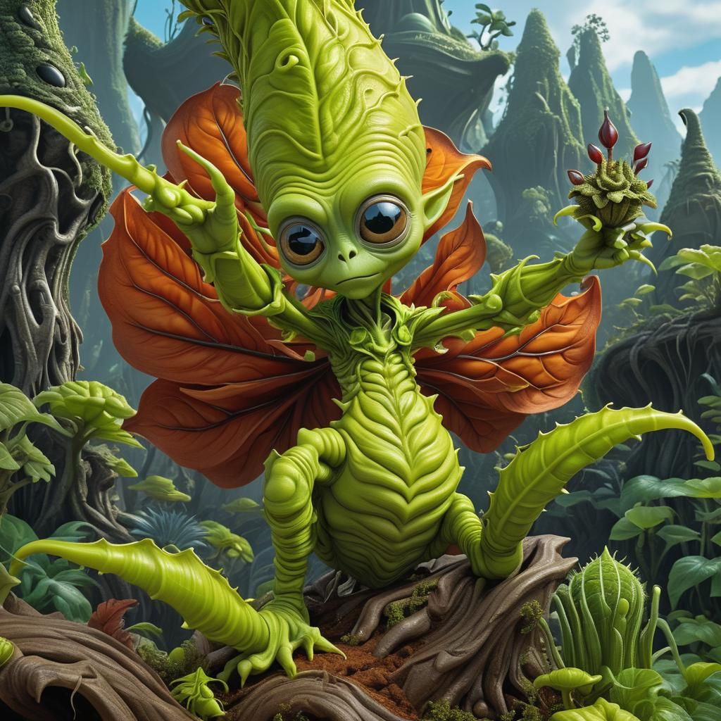 Adorable Alien Plant Wizard in Vibrant Circlism Style