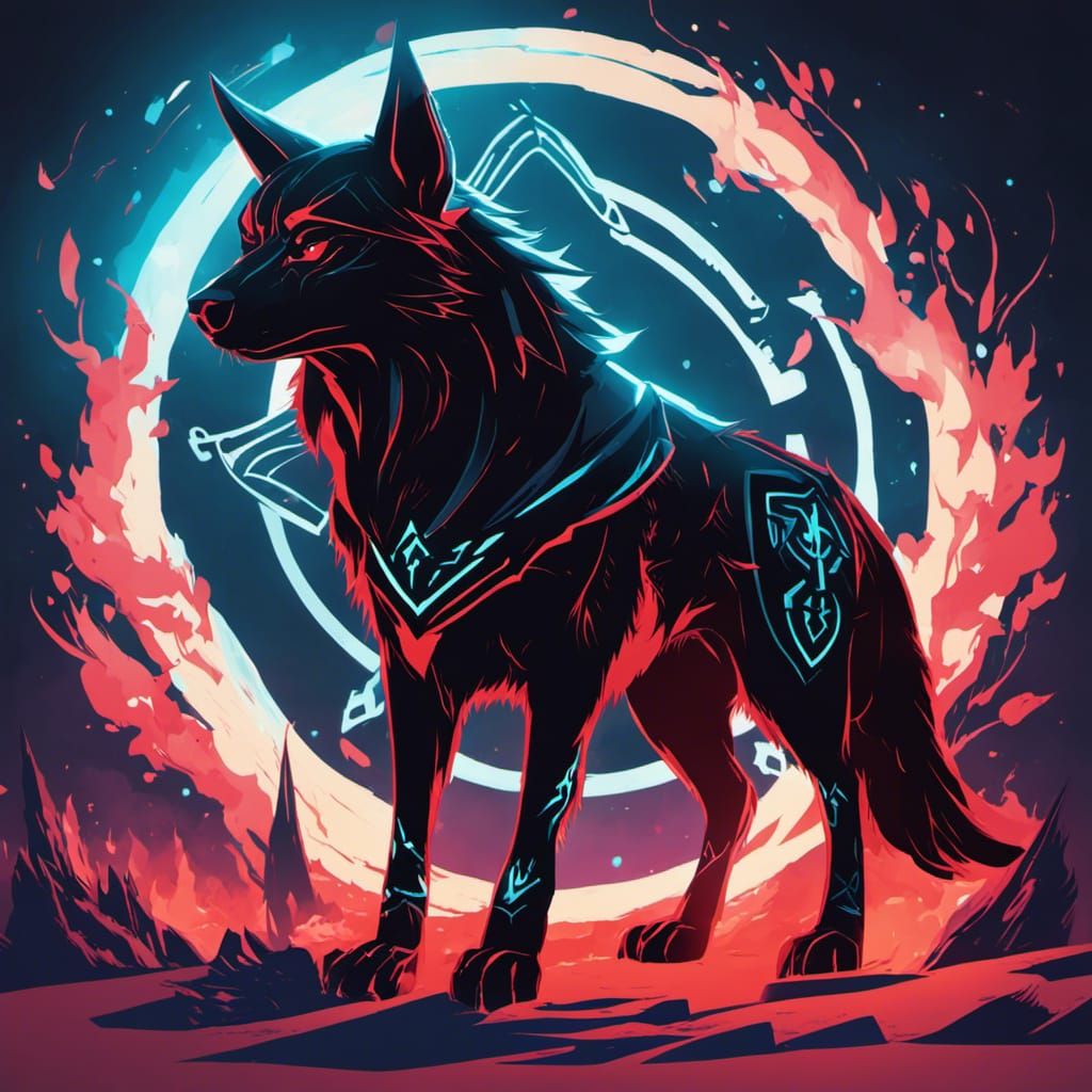 Luminescent Hellhound in Circular Vector Art