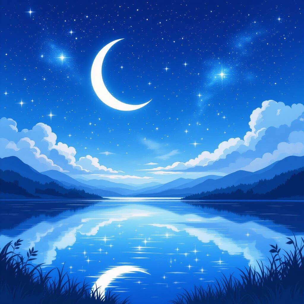 Serene Lake Reflecting Starry Galaxy Sky