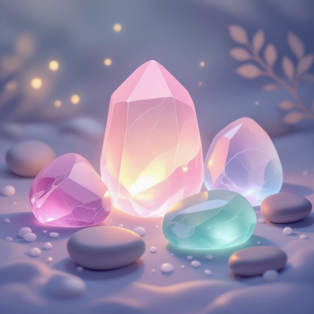 Cute Pastel Glow Crystals in Whimsical Digital Art Style