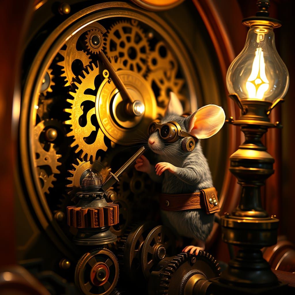 Steampunk Clockmaker's Apprentice in Intricate Detail