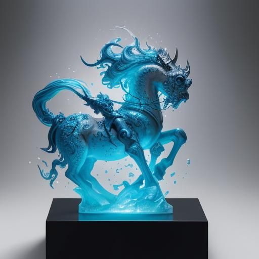 Hyperrealistic Ice Sculpture Horse Splash Art