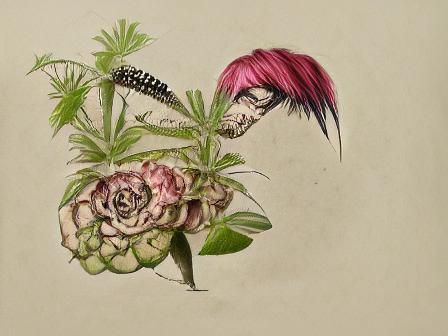 Punk Rock Singer in Victorian Botanical Art Style