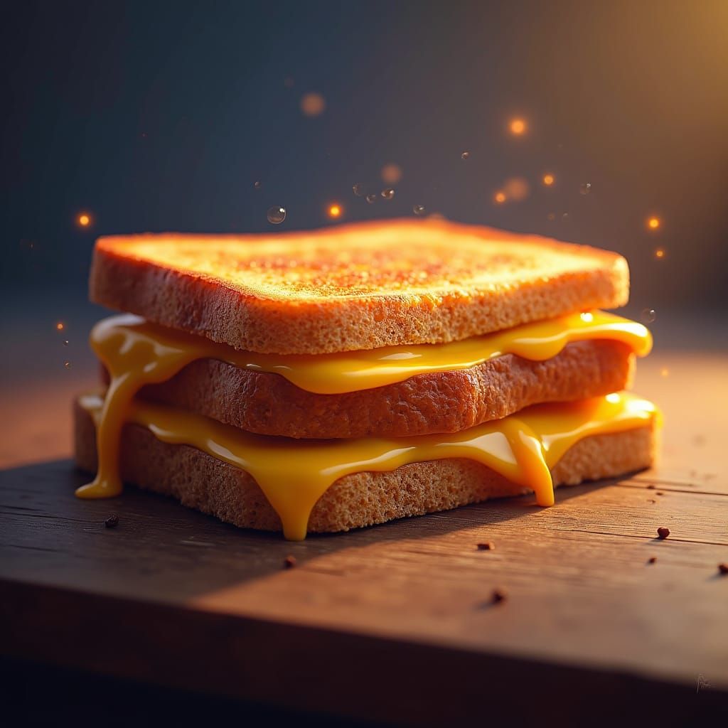 Golden Grilled Cheese Sandwich on Rustic Table