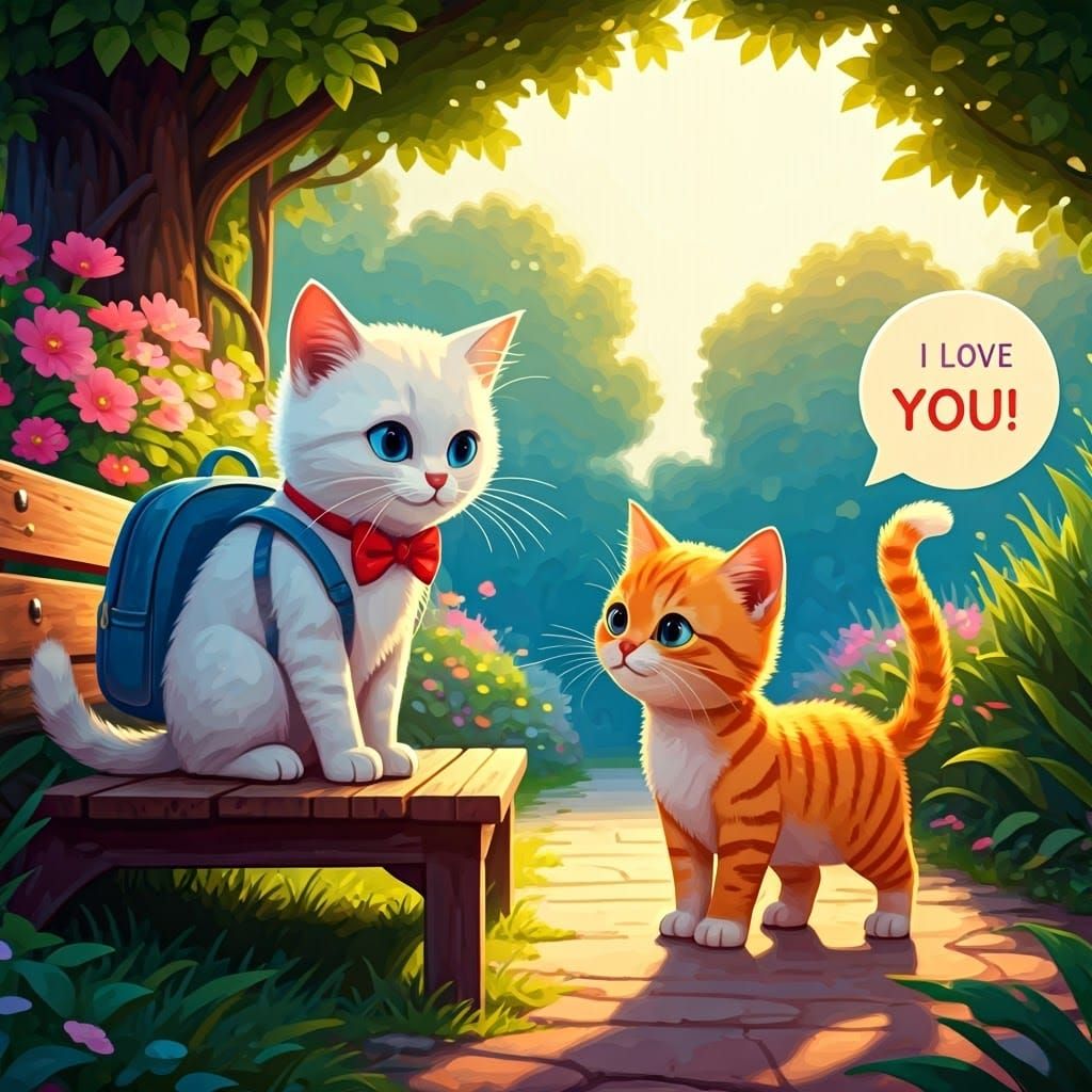 Animated Cats Expressing Love in Zentangle Fractal Art