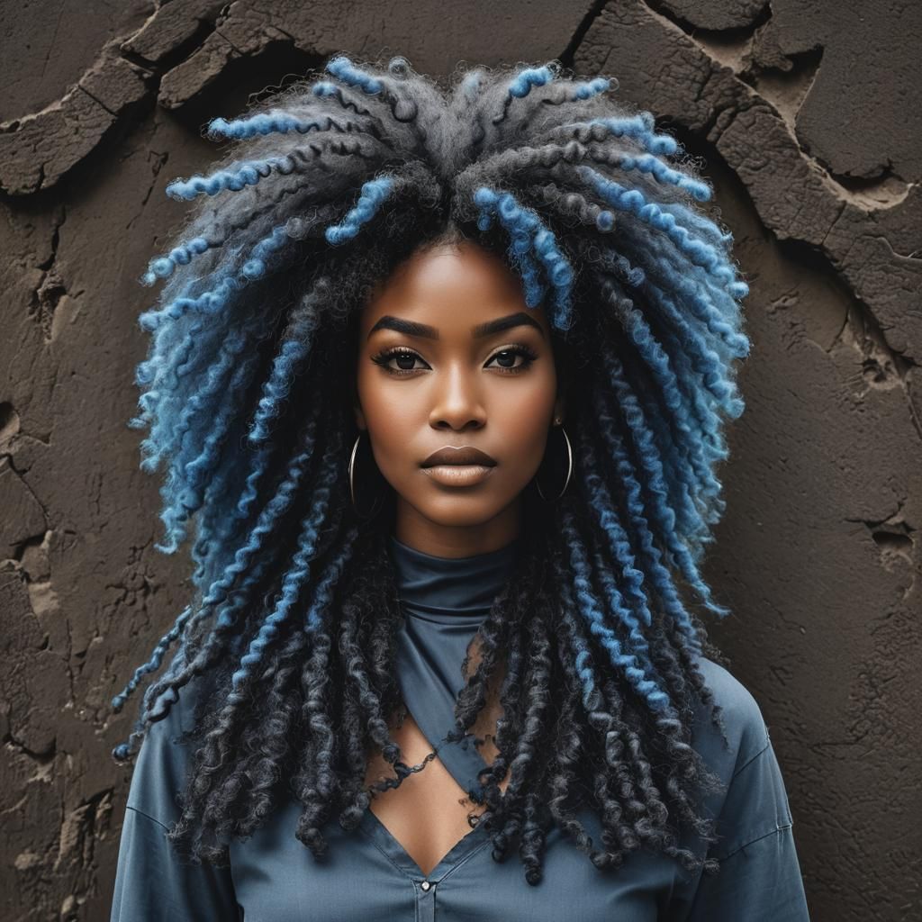 Stunning Black Woman with Bold Blue Afro
