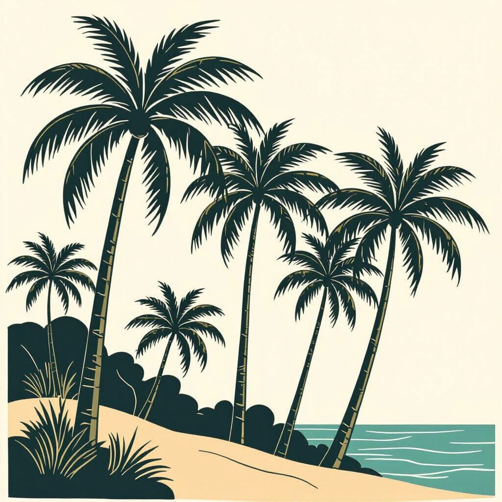 Minimalist Palm Trees in Pastel Green Tones