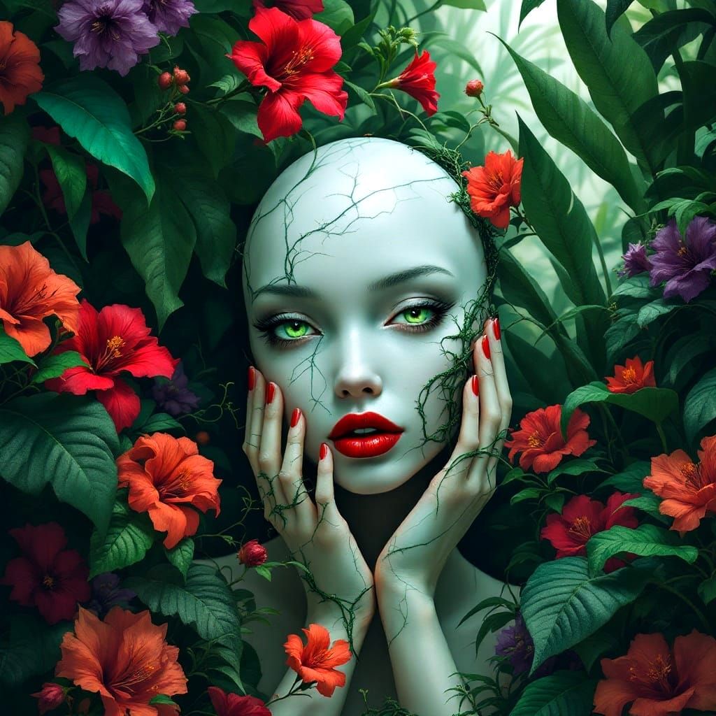 Surreal Goddess in Tropical Blooms