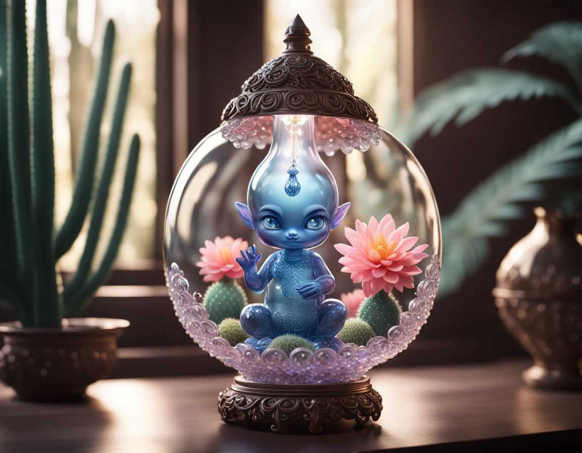 Genie Emerges from Hyperdetailed Blown Glass Lamp