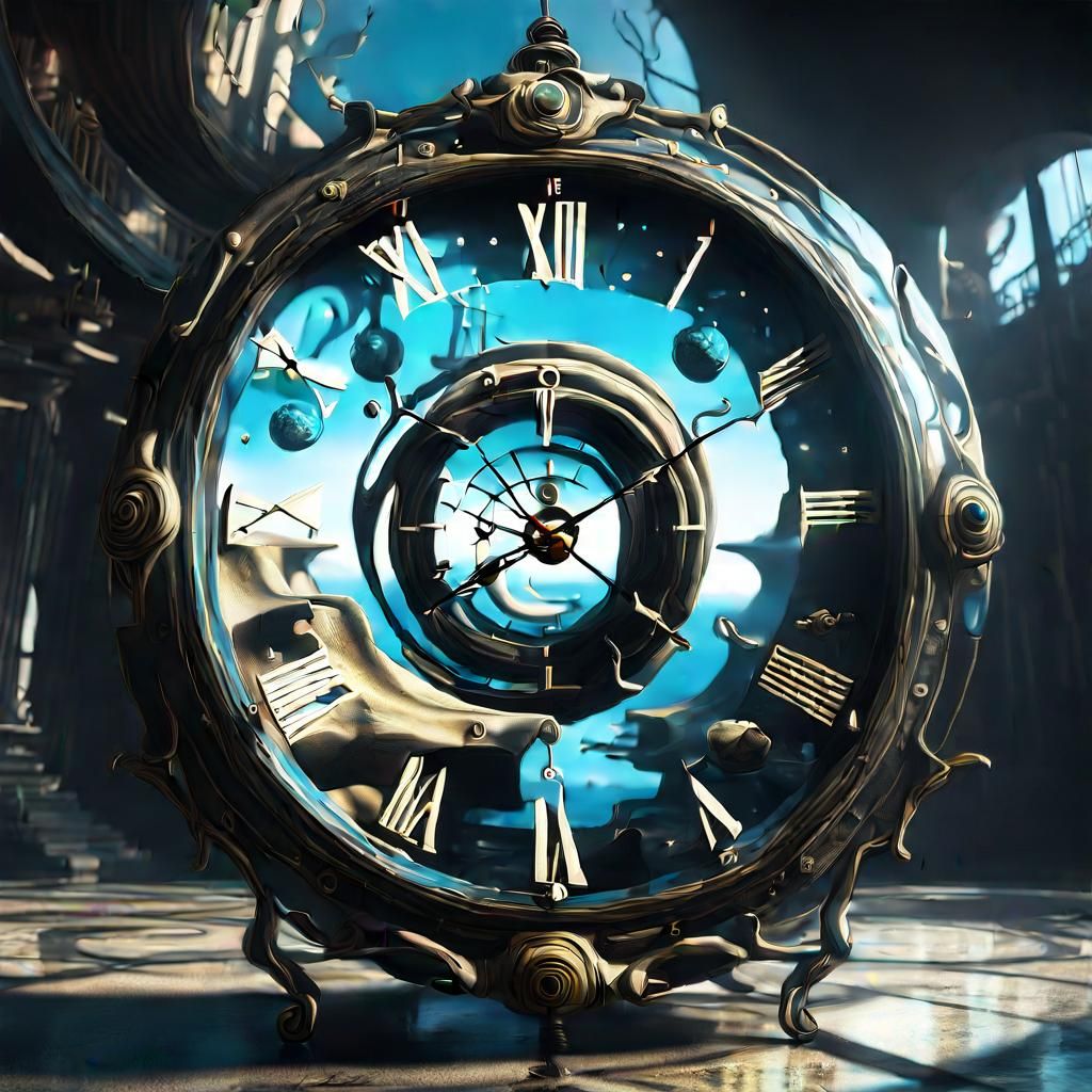 Surreal Melting Clocks in Cyberpunk Style