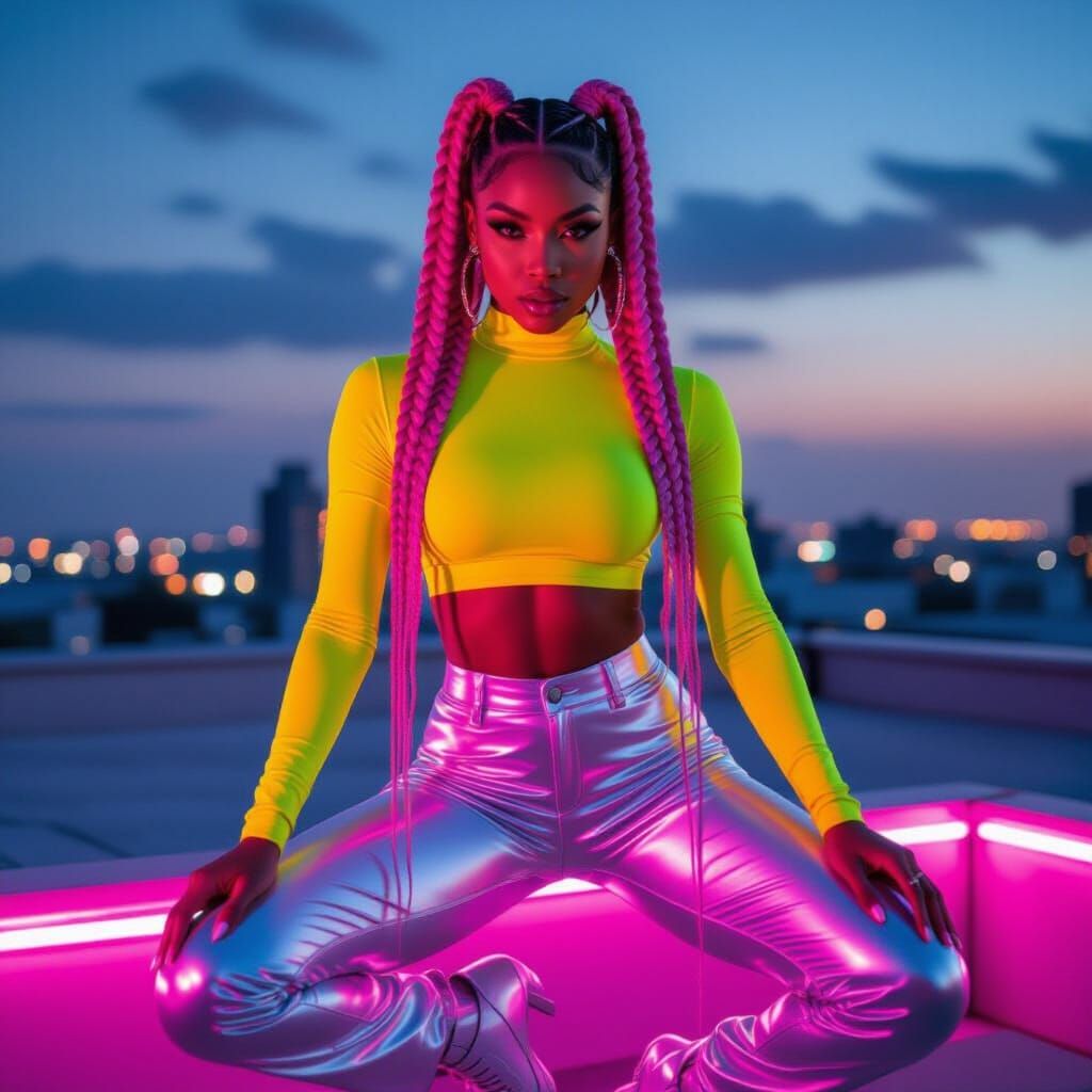 African-American Woman in Neon & Silver Fashion