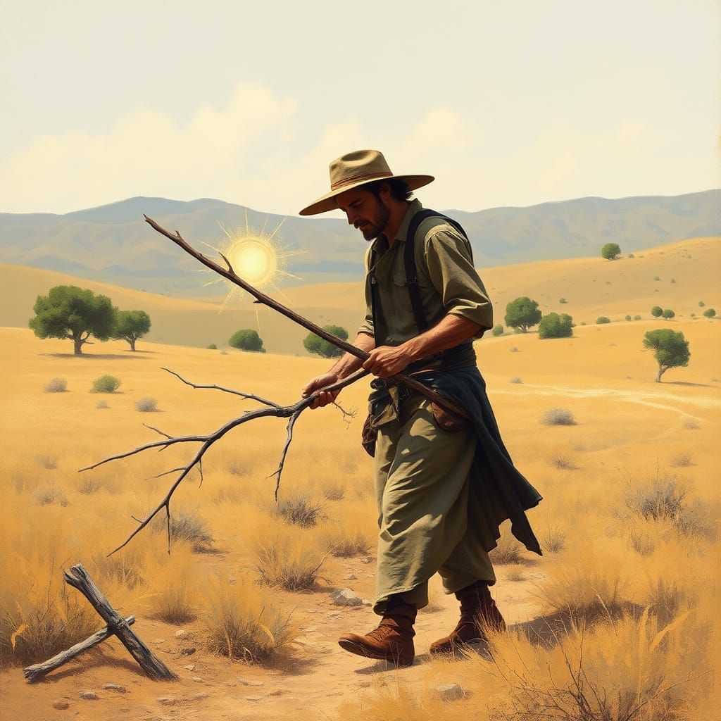Dowsing for Water in Rural Landscape
