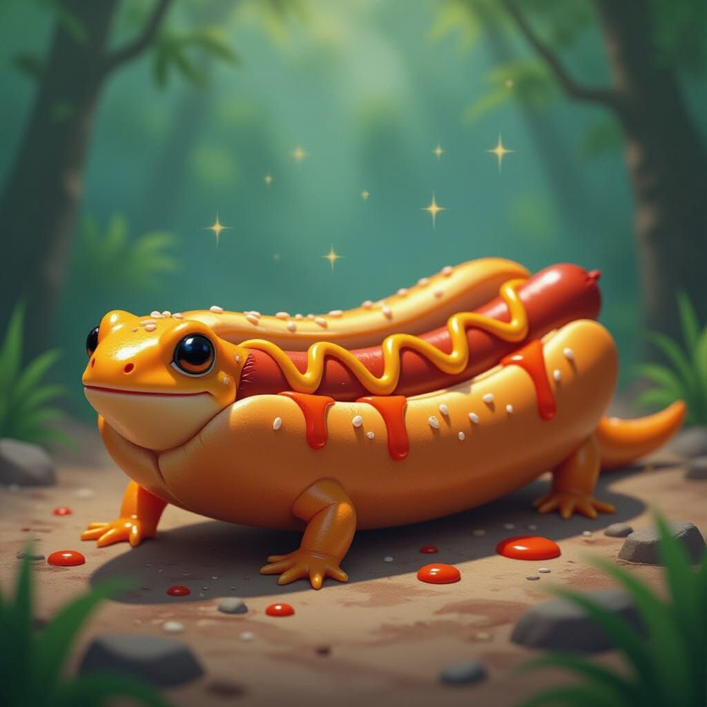 Hotdog Salamander in Whimsical Environment