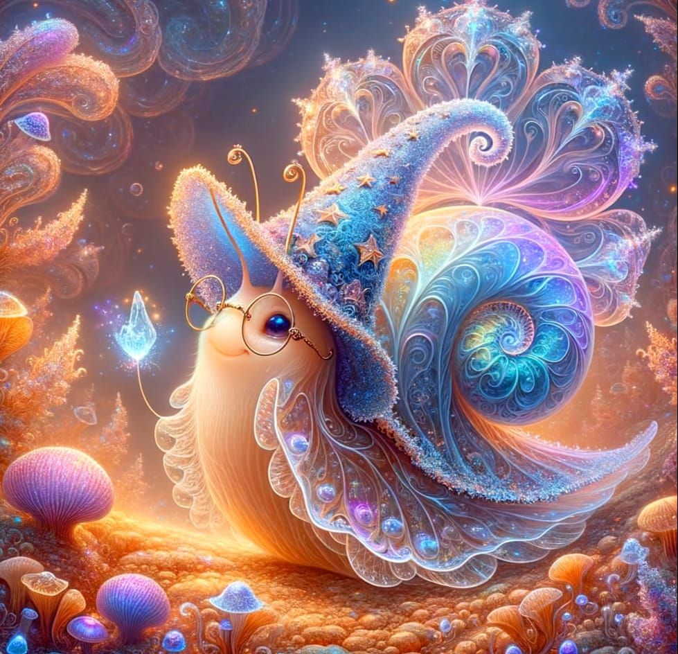 Magical Sea Snail Wizard in Underwater Garden