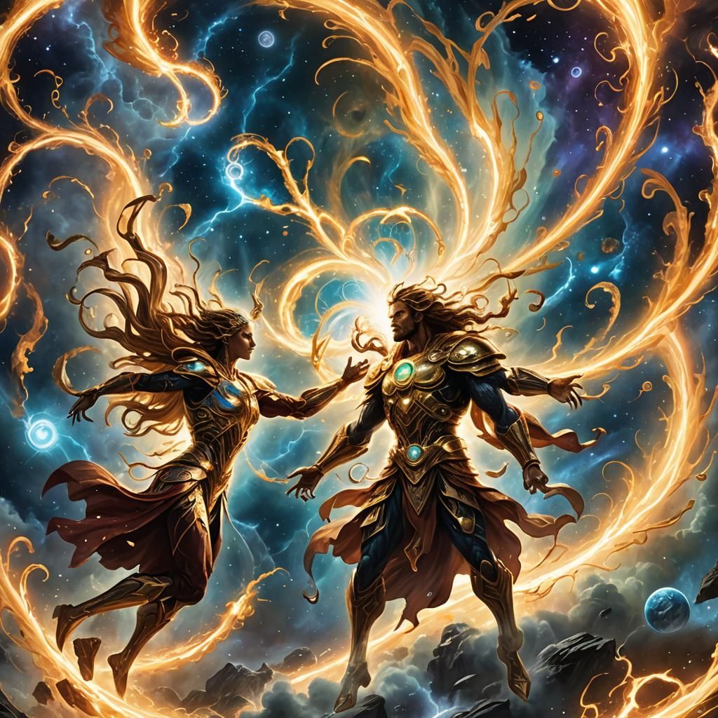 Epic Cosmic Battle of Powerful Beings