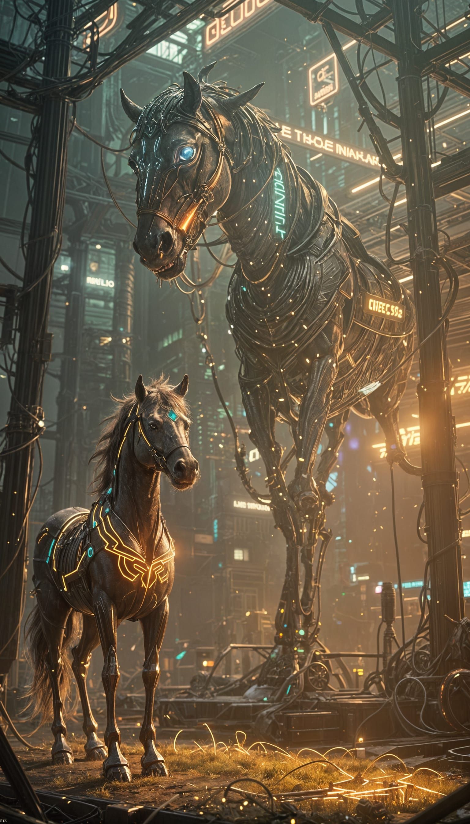 Magical Horse in Retro Spacepunk Anime Style