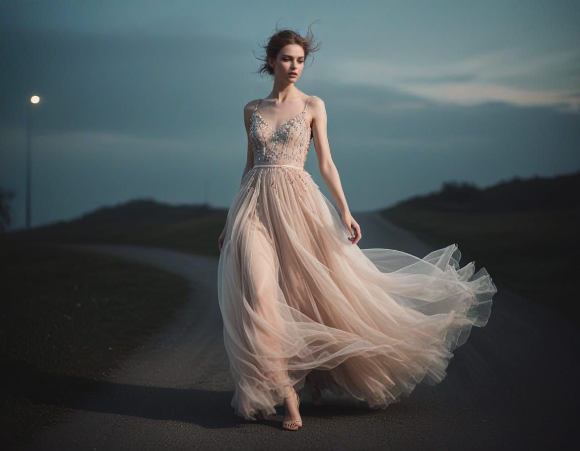 Dreamy Fashion Editorial in a Whimsical Windy Scene
