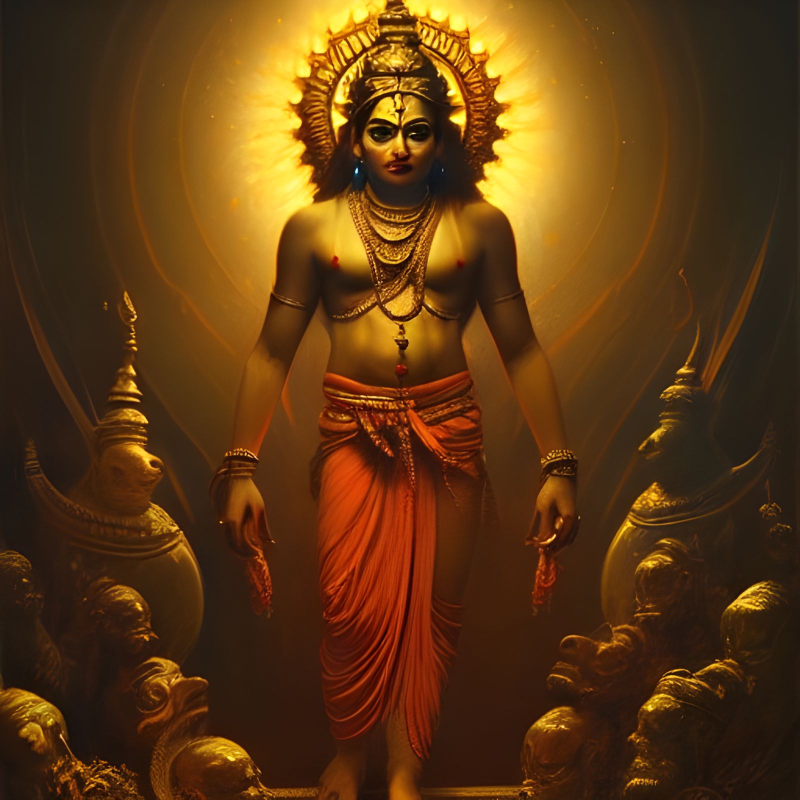 Hindu God Bhaga Portrait in Golden Hour Style
