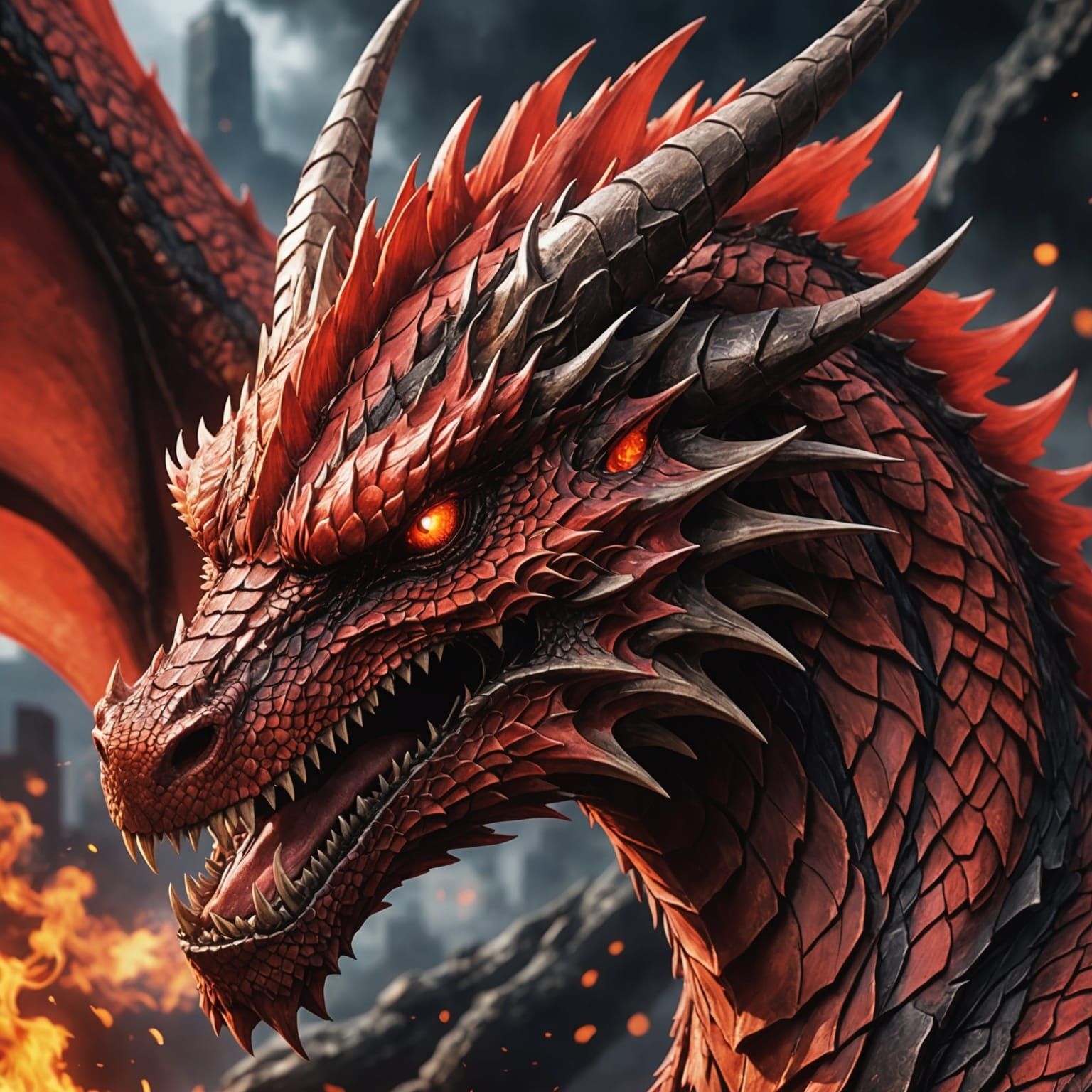 Red Fire Dragon in Anime Key Visual Style