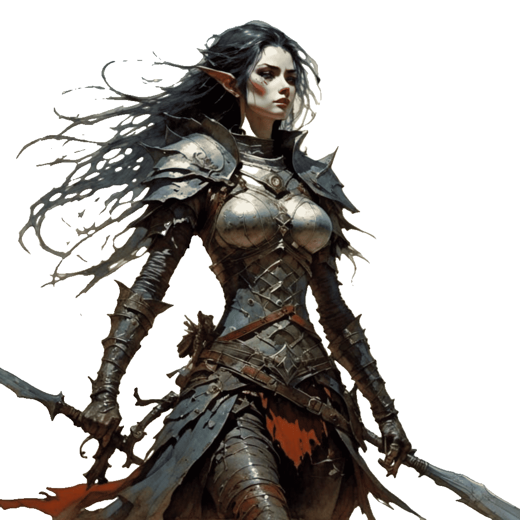 Elf Warrior Woman in Gritty Ink Style