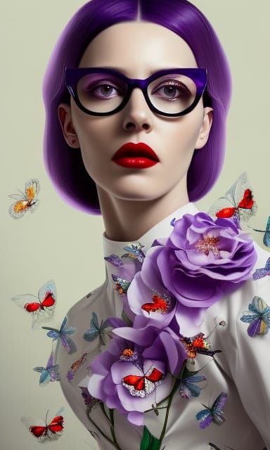 Elegant Woman with Purple Hair: Digital Art Portrait