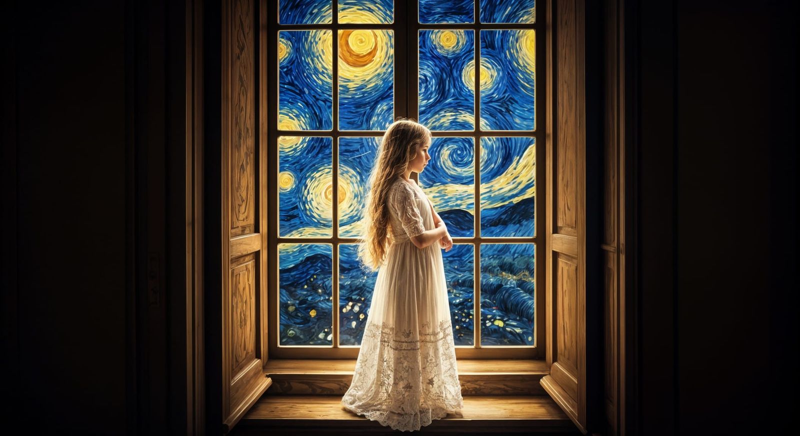 Little Angel in Whimsical Window Scene