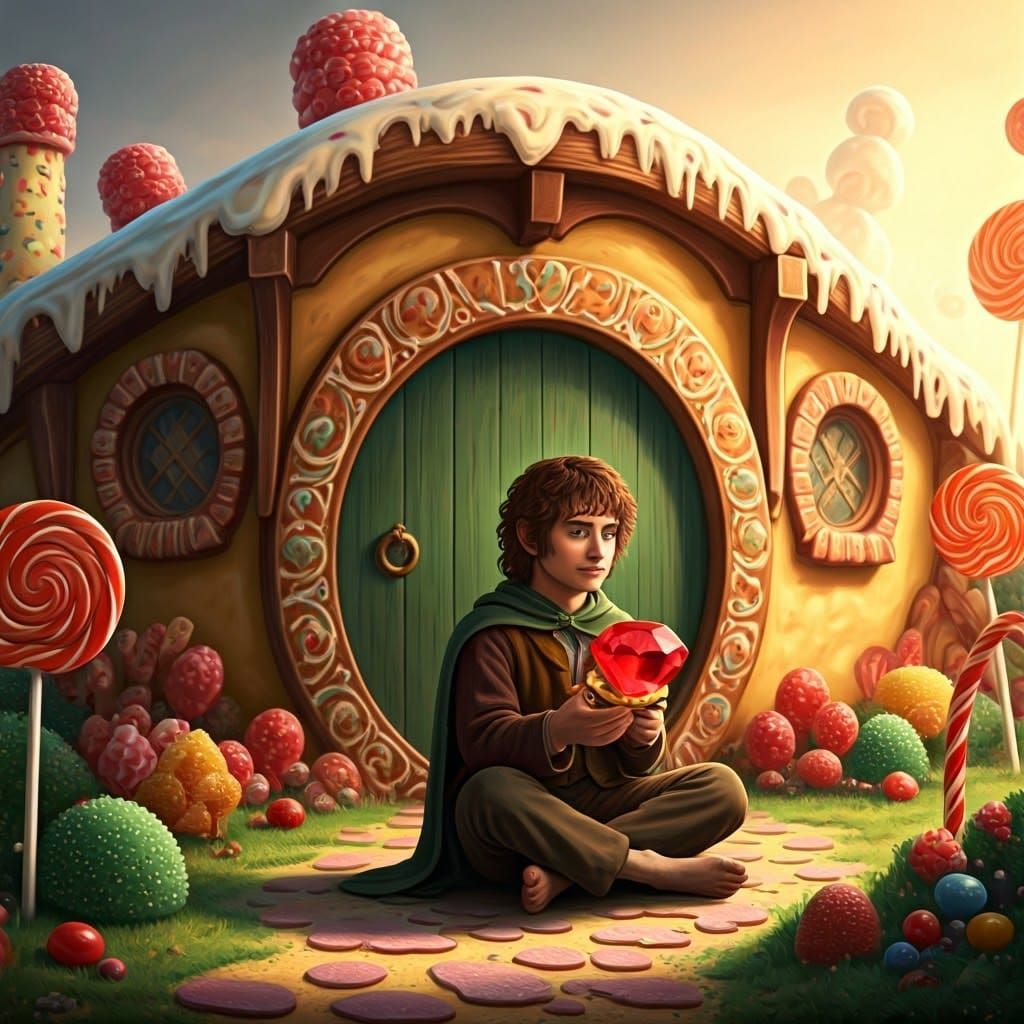 Surreal Lord of the Ring Pop in Whimsical Candyland Landscap...