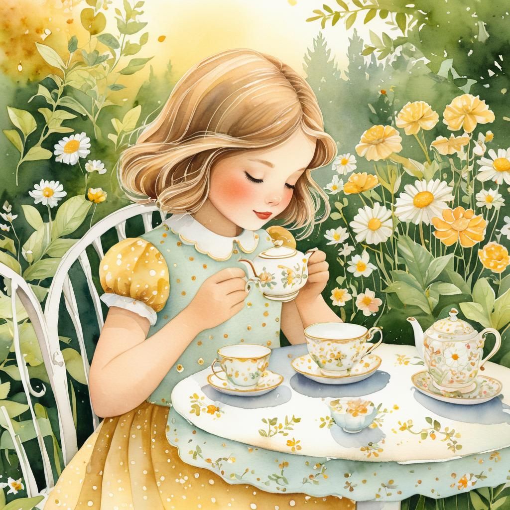 Whimsical Tea Party in Watercolor Illustration Style