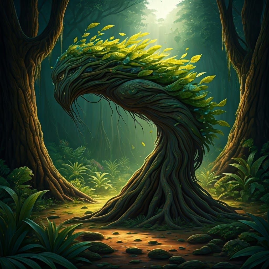 Magical Tree Spirit in Mystical Amazonian Landscape