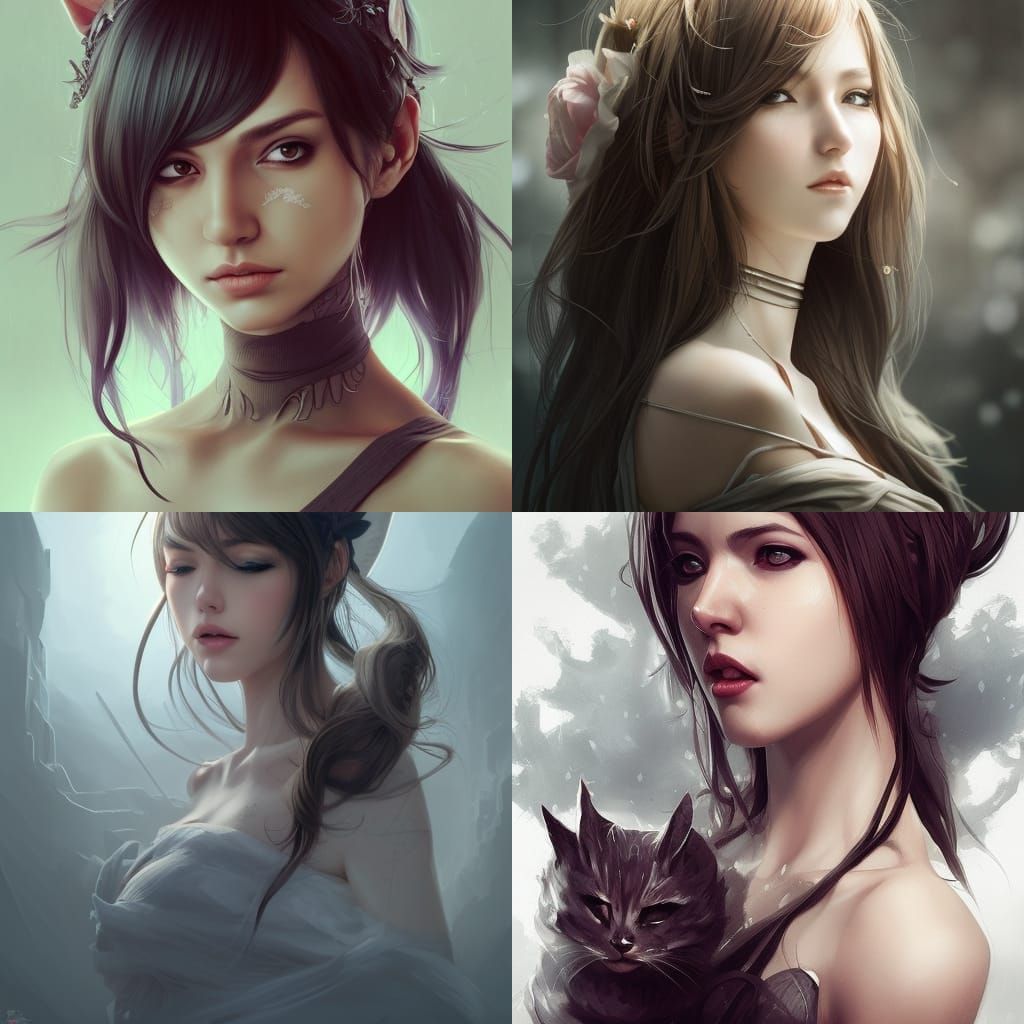 Elegant Catgirl Portrait in Hyper-Realistic Digital Art