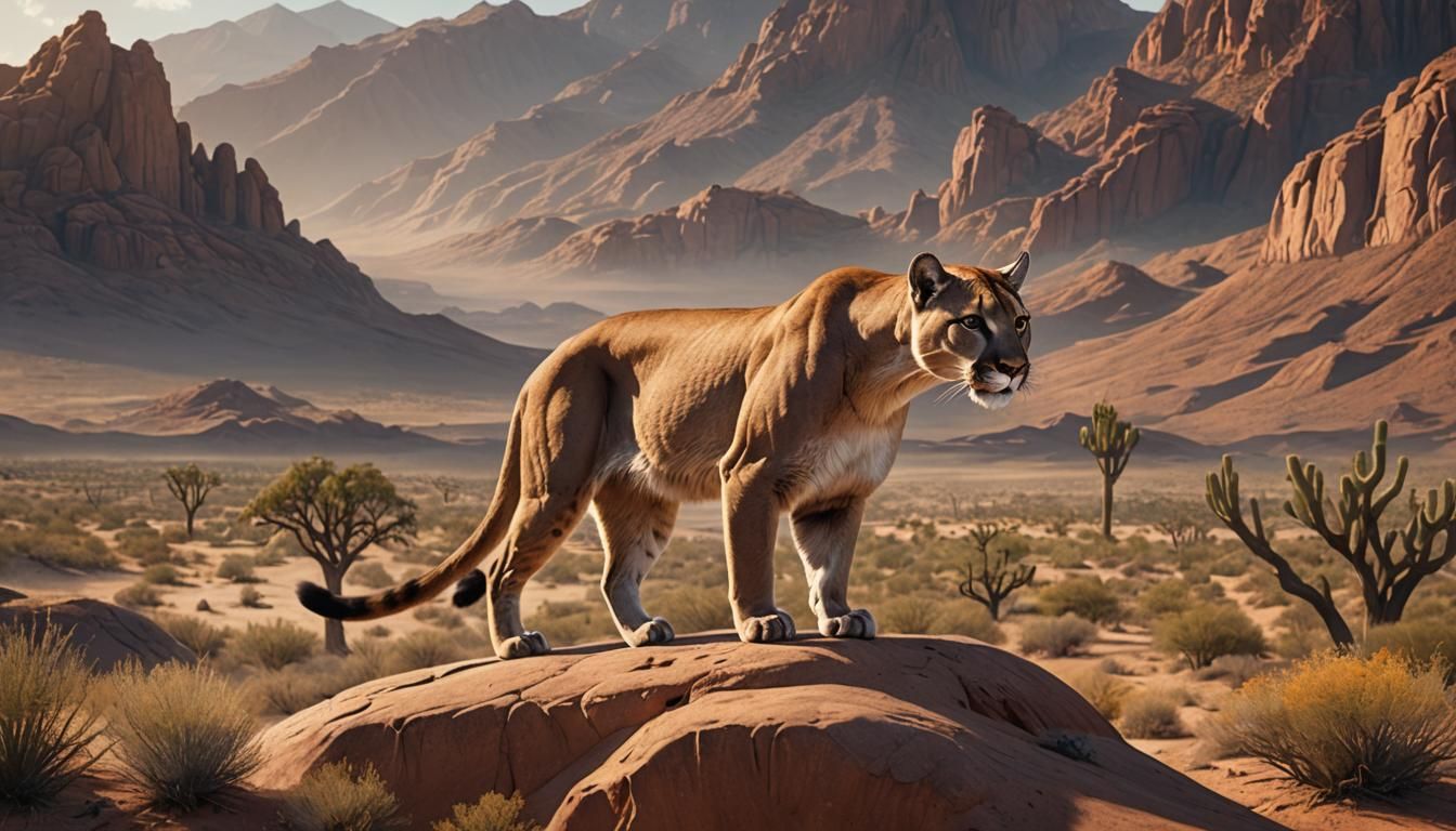 Mountain Lion in Detailed Desert Matte Painting