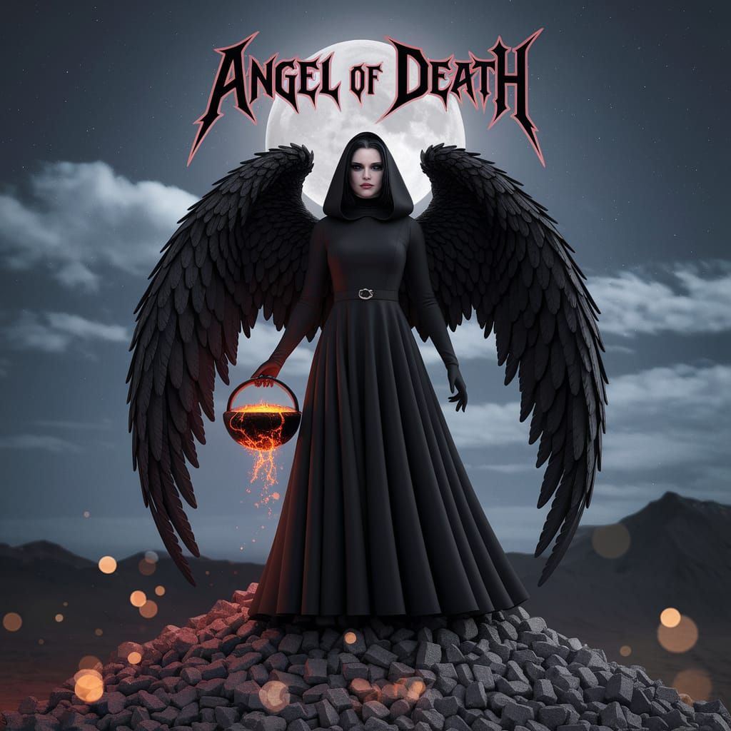 Gothic Angel of Death Ascends Amidst Ruins in Lunar Glow