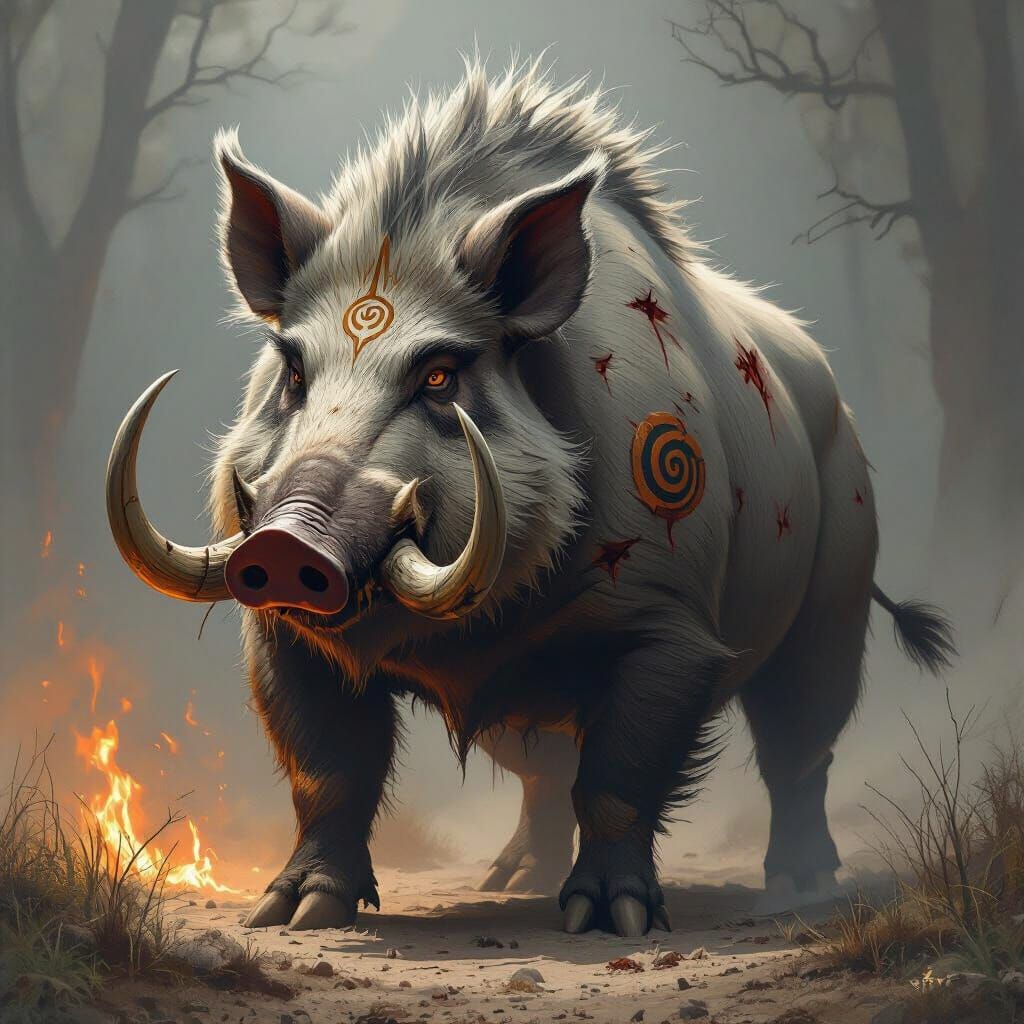 Majestic Celtic Boar with Druidic Symbol