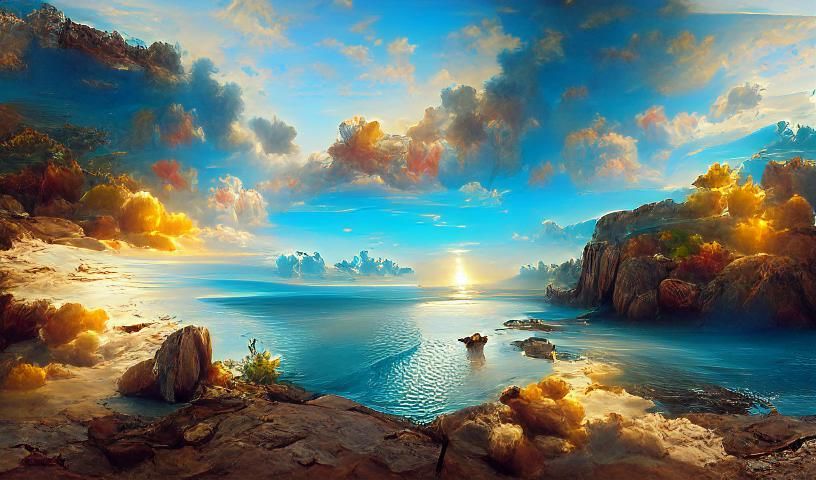 Peaceful Sunrise Seascape in Golden Hour Lighting