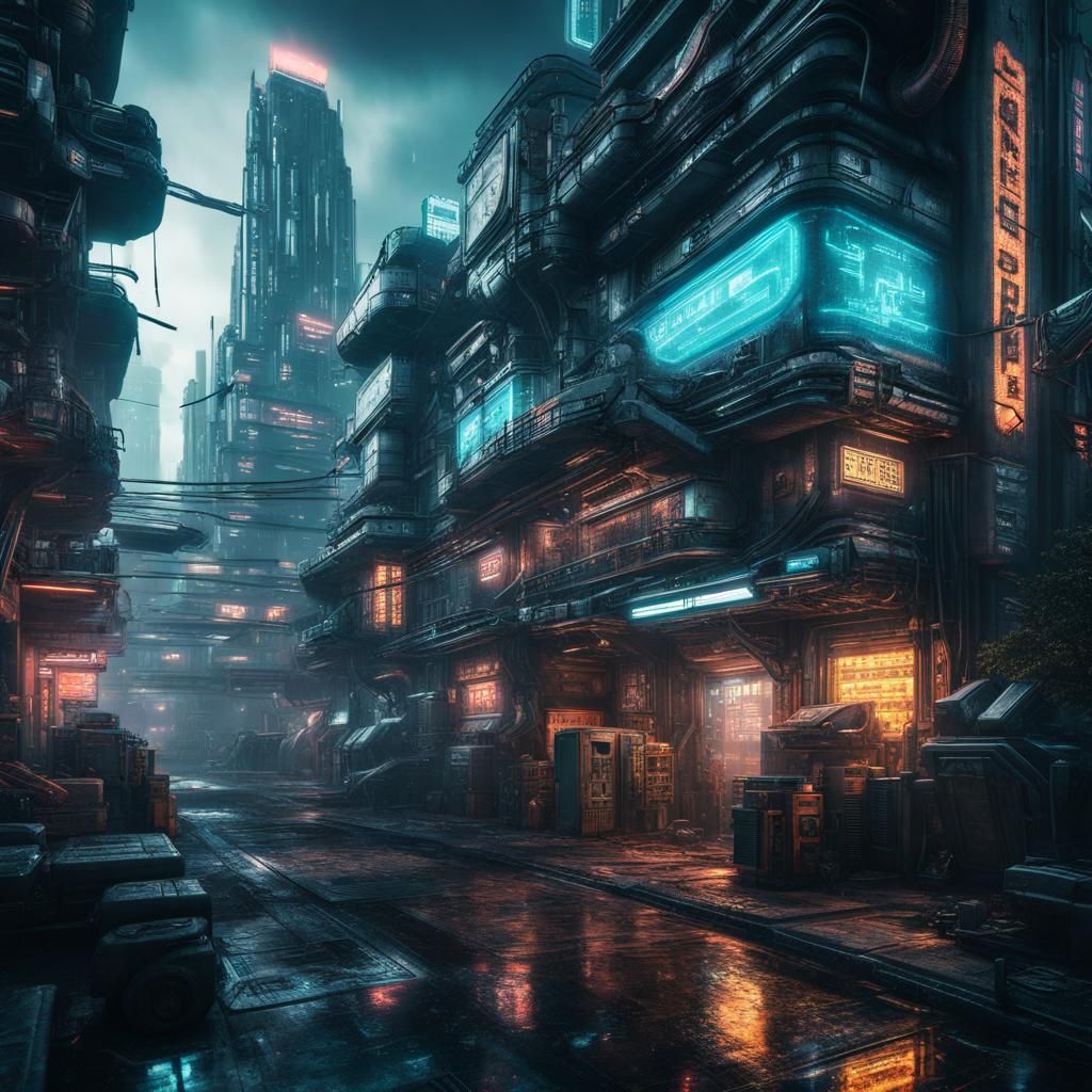 Hyperrealistic Cyberpunk Cityscape in HDR