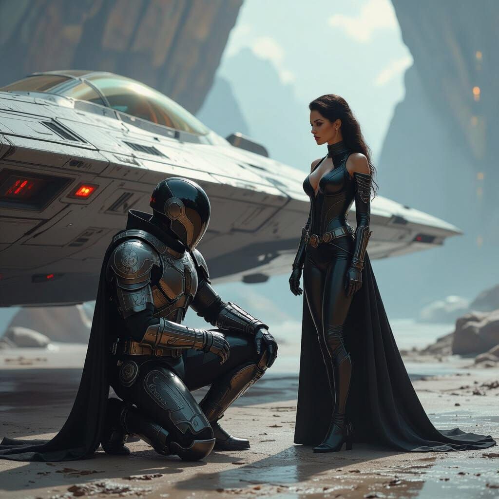 Nebula Warrior and Spacecraft Attire, Cinematic Film Still