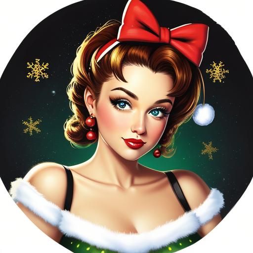 Adorable Christmas Pinup Portrait: Digital Masterpiece
