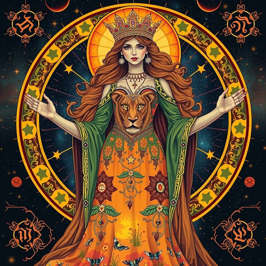 Regal Lion Goddess in Art Nouveau Style